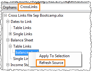 CrossLInks tab right click and select Refresh Source