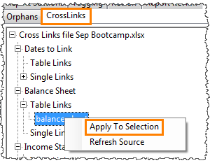 CrossLinks tab, right click and select Aply To Selection