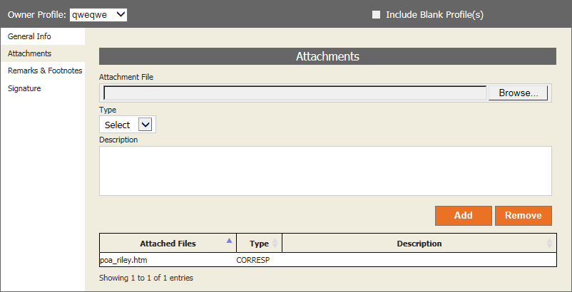 File name, type, and descripton example