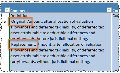 Excel comment column