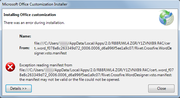 Microsoft Office Customization Installer Error